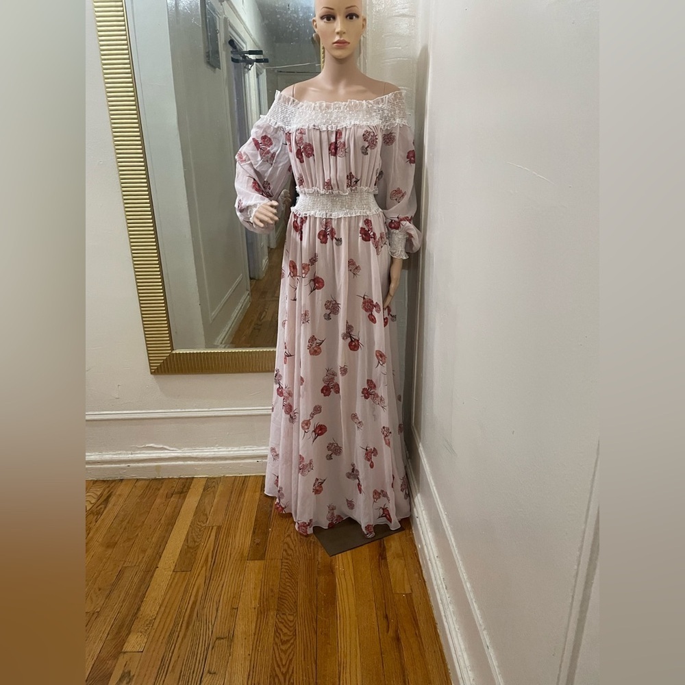 Giambattista valli Off -Shoulder Pink Floral Maxi Dress